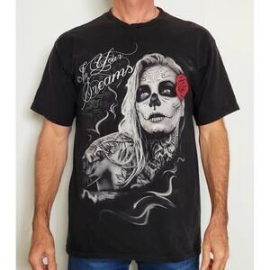 In Your Dreams Men's XL Black Graphic TShirt Sugar Skull Art